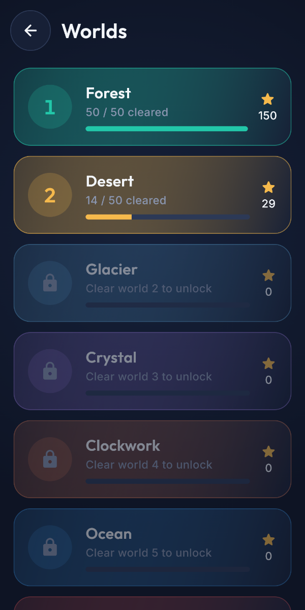 Worlds screen
